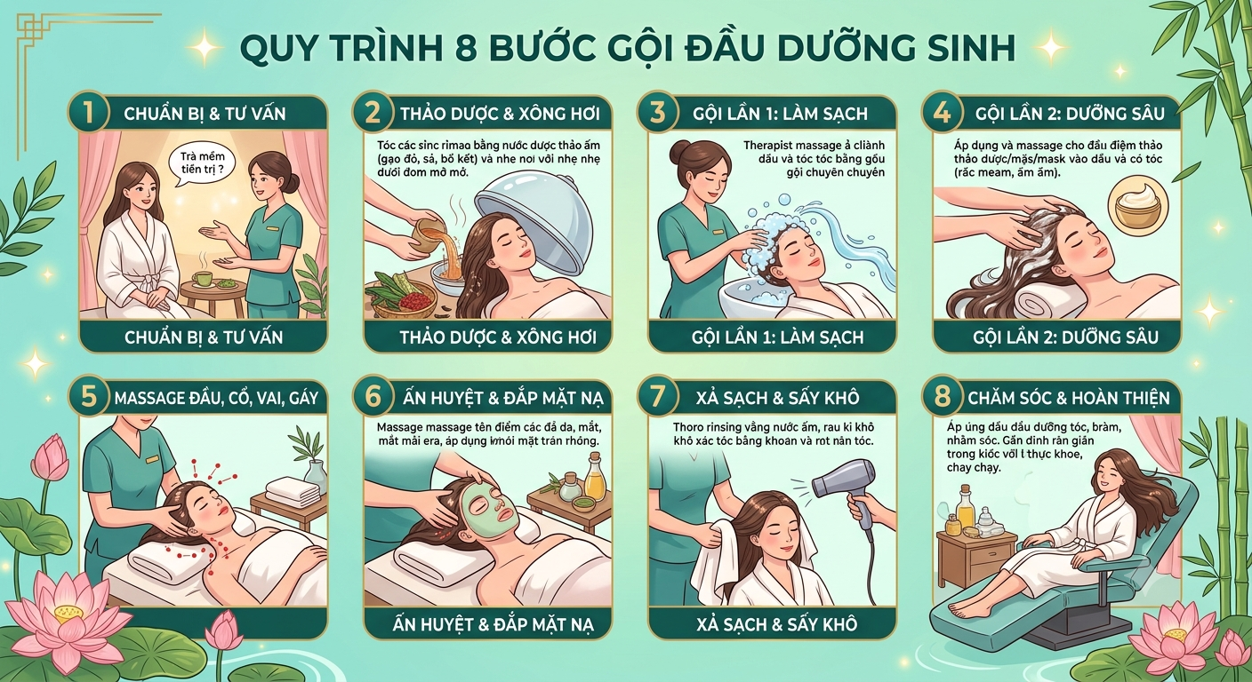 quy trình gội đầu dưỡng sinh 8 bước tại spa thành phố Hồ Chí Minh